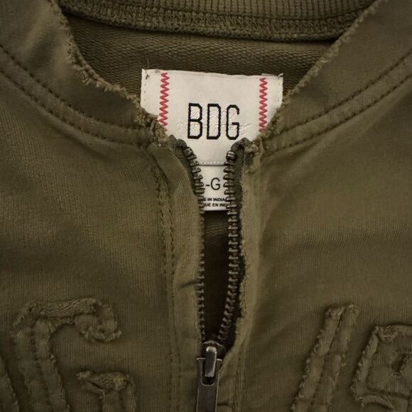 BDG 1970 by Urban Outfitters Zip-Up Raw Hem Sweatshirt in Olive Green Size L - Picture 6 of 11